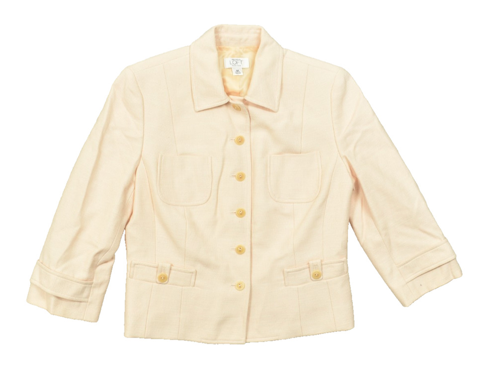 Ann Taylor Loft Petites Pink Tweed Blazer Jacket Size 10P 3/4 Sleeve Button Up